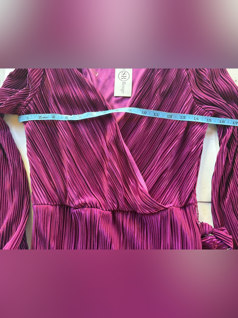 Sloane Rouge, Plissé Wrap Midi Dress in Berry Plum xl - Picture 9 of 10